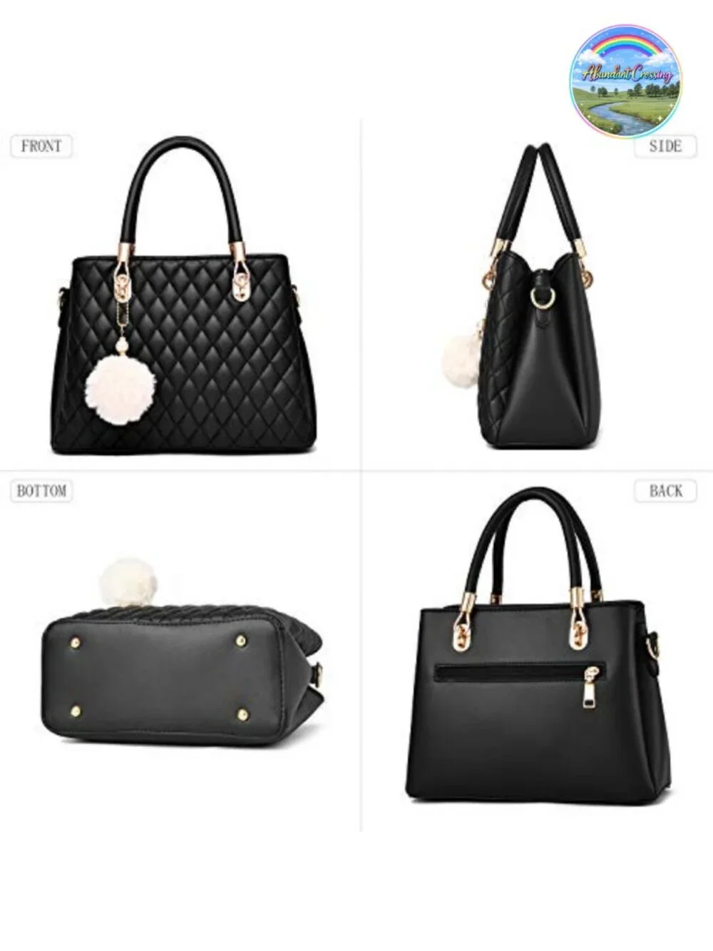Women's Satchel Handbag Top Handle Shoulder Bag Faux Leather with Pompon
